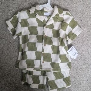 Kids Green and White Matching Short Set 3T